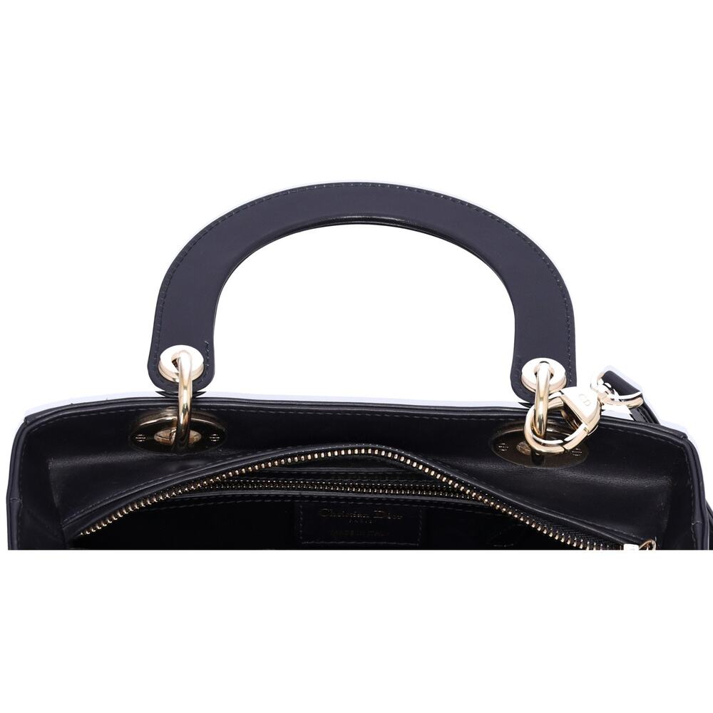 Christian Dior Lady Dior Medium Bag Handbag Black Blue Calf Skin - Picture 10 of 10